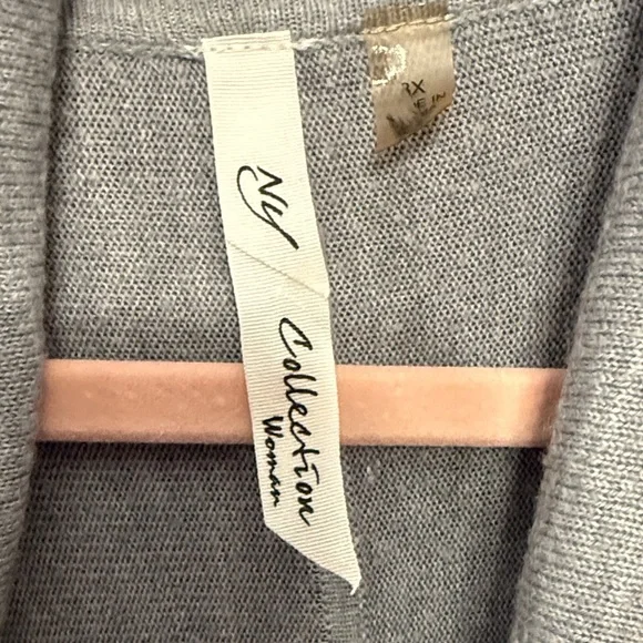 NY Collection Light Gray Cowl Neck Sweater with Fringe - Picture 2 of 4